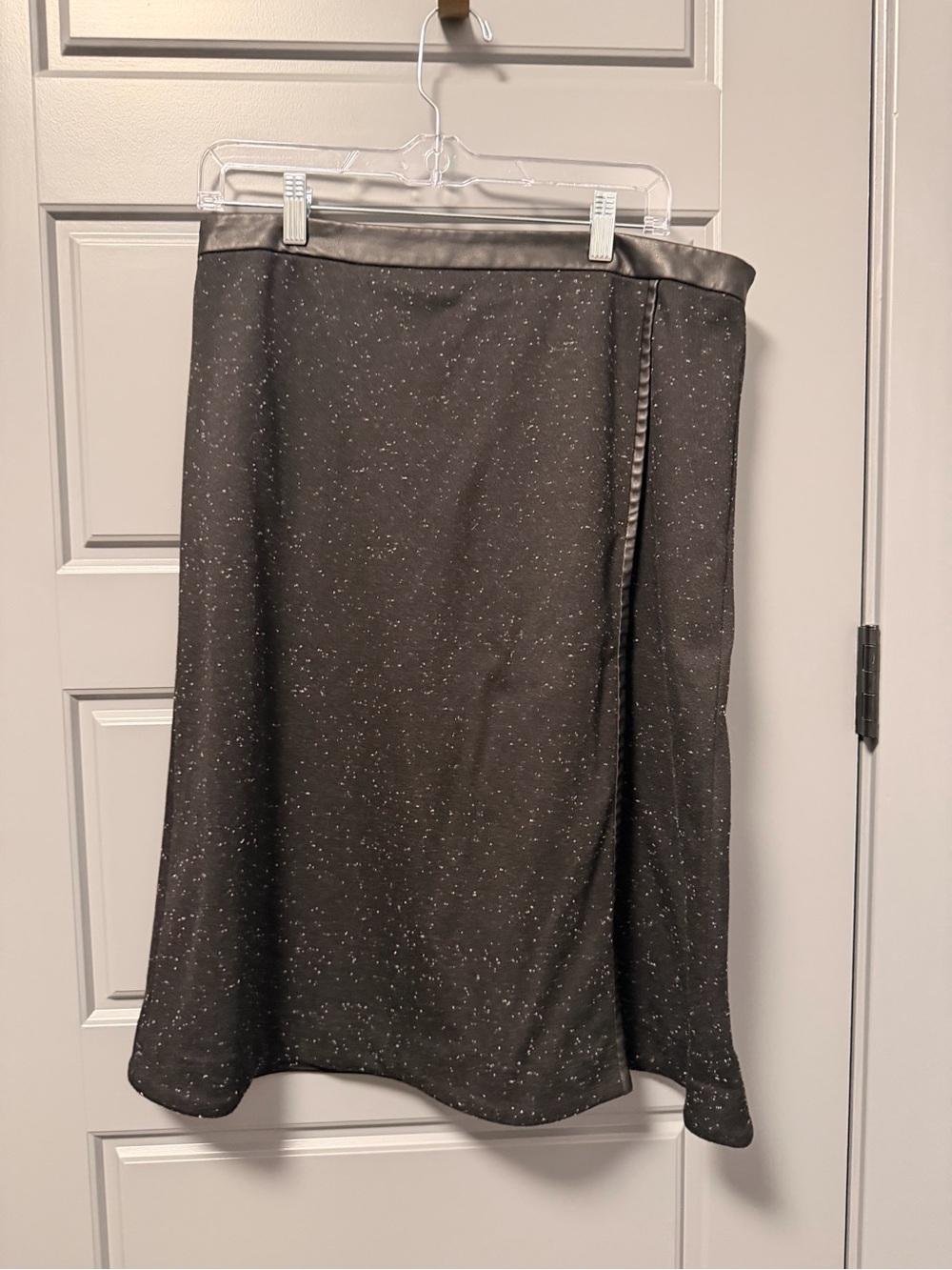 Ann Taylor Black Sparkle Knee Pencil Faux Leather Waist Skirt 12
